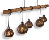 Vintage Hanglamp - Hout en Metaal  Hanglamp - hanglamp zwart, licht hout, 5 lichts  Scandinavisch Hanglamp   Eettafellamp Verstelbaar | Industrieel