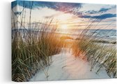Artaza Canvas Schilderij Strand en Zee vanuit Duinen met Zonsondergang - 30x20 - Klein - Foto Op Canvas - Canvas Print