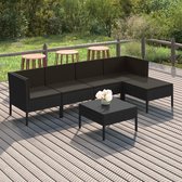 6-delige Loungeset met kussens poly rattan zwart