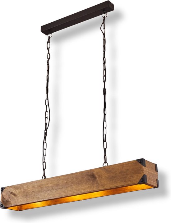 Vintage Hanglamp - Industriële Hanglamp - Hanglamp Molo van hout/metaal in donkerbruin/zwart, rechthoekige vintage hanglamp in industriële stijl, 4-lichts, 4 x E27 elk 40 watt, hoogte max. 109 cm, geschikt voor LED-lampen
