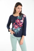 Cassis Dames T-shirt in twee stoffen met een exotische bloemenprint - T-shirt - Maat 40