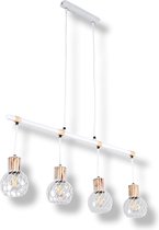 Vintage Hanglamp - Witte Houten Metalen Hanglamp - Moller Hanglamp Wit, Licht Hout, 4-lichtbronnen - eetkamer hanglamp - Woonkamer plafondlamp - Moderne unieke hanglamp - langwerpig rechthoekig hanglamp
