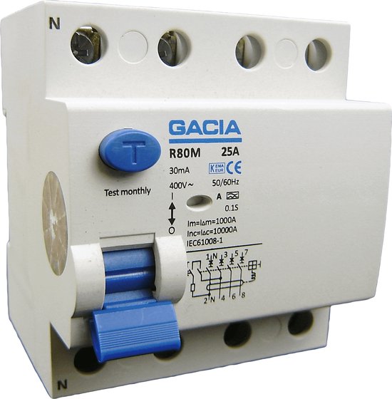 Disjoncteur de fuite à la terre Gacia 3 phases 40 / 0 Ampère.