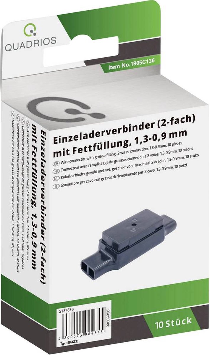 Image of Quadrios 1905C136 Draadconnector Flexibel: 0.90-1.30 mm² Massief: 0.90-1.30 mm² Aantal polen: 4 10 stuk(s) Zwart