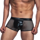 Sexy short voor mannen - zwart - leder en visnet - maat 40 - 42