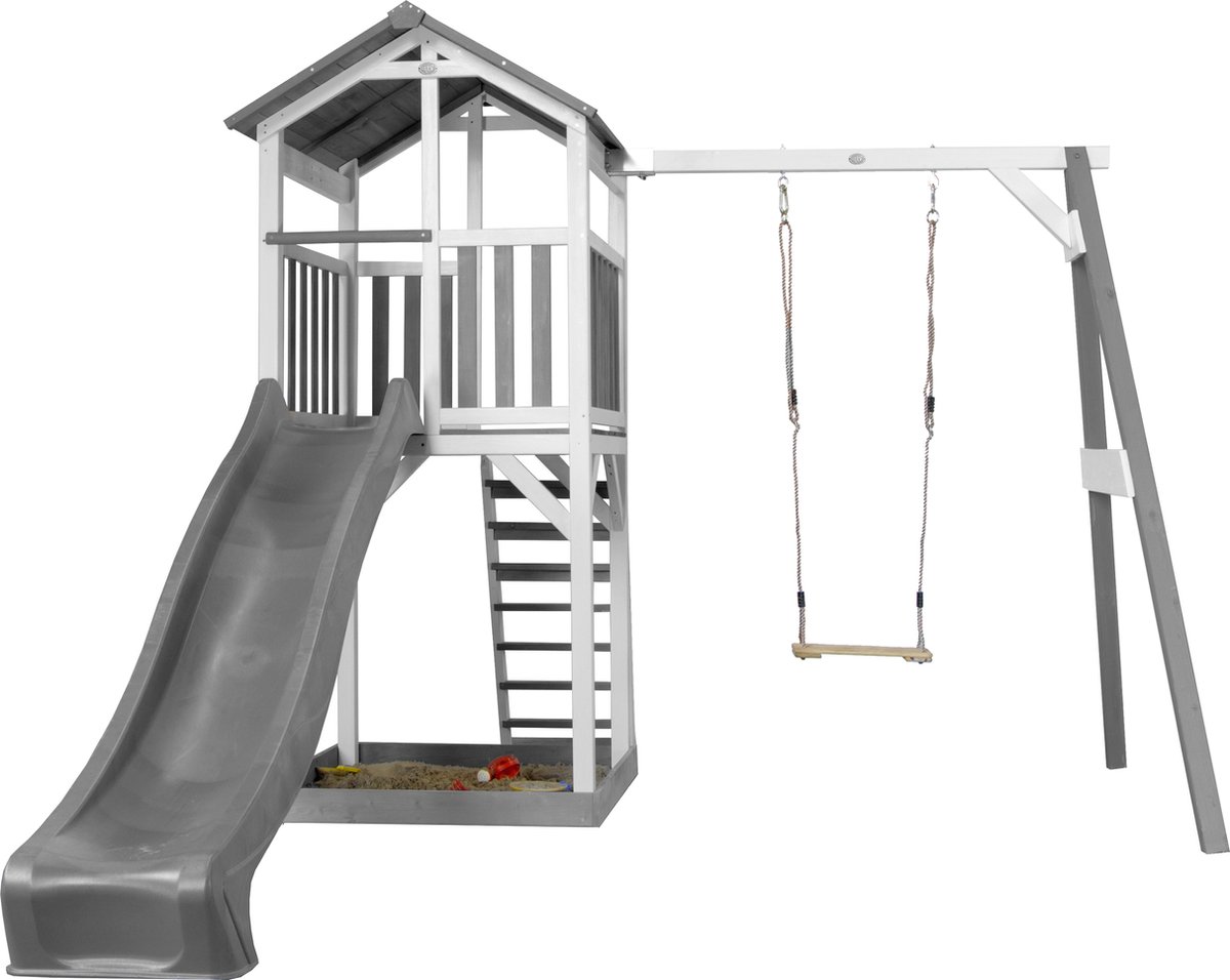 AXI Beach Tower Speeltoestel in Grijs/Wit - Speeltoren met Zandbak, Schommel en Grijze Glijbaan - FSC hout - Speelhuis op palen voor de tuin — afbeelding 17