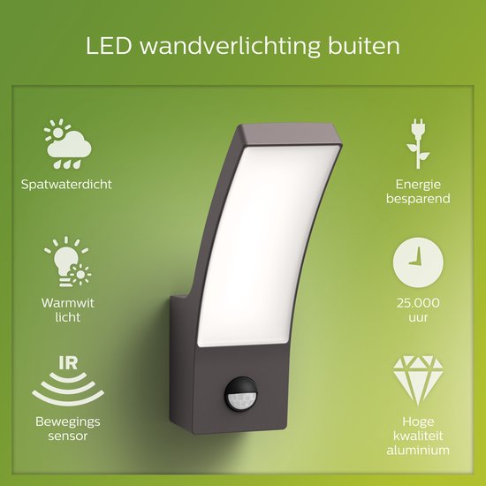 Philips Wandlamp buiten met schemersensor | Nuvy | 2700K | IP44 | 4.3W | Antraciet Philips Philips Wandlamp buiten met schemersensor | Nuvy | 2700K | IP44 | 4.3W | Antraciet Philips