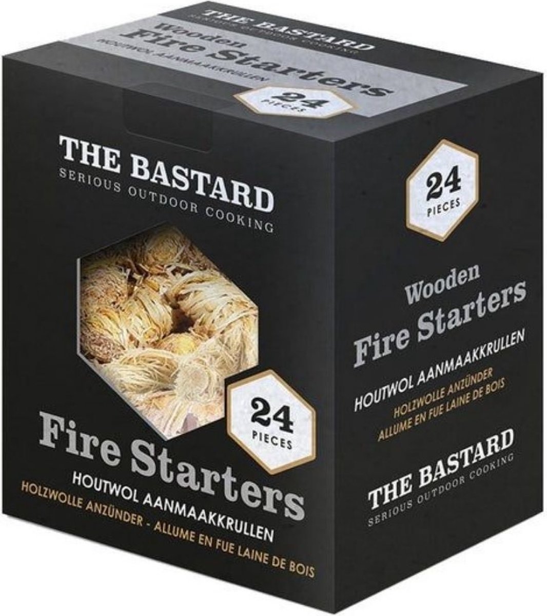 The Bastard Wooden Fire Starters - 24st 350gr - houtkrullen BBQ - houtwol aanmaakkrullen - The Bastard