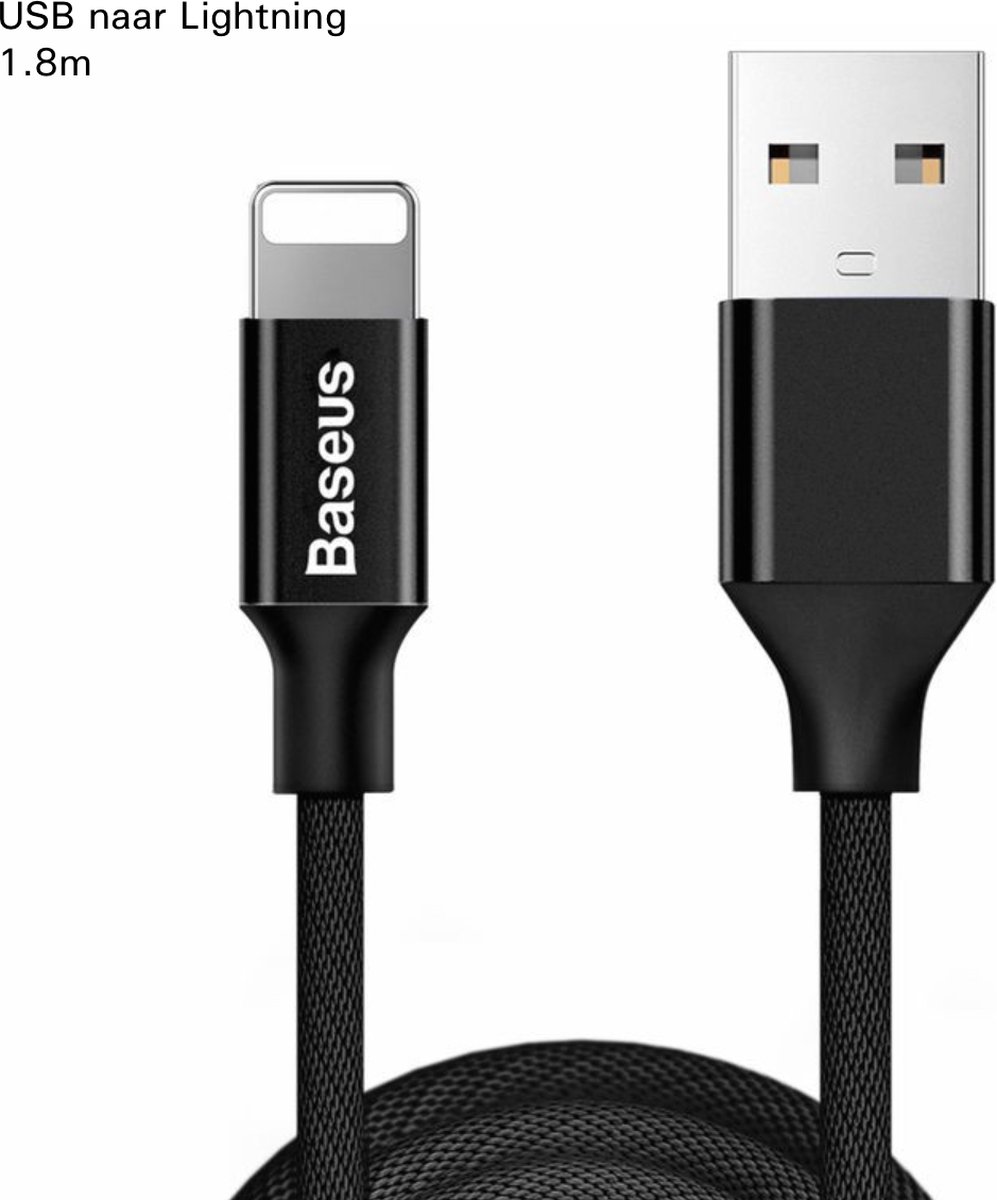Baseus - Yiven - met stof gevlochten kabel USB/Lightning 1,8M zwart - (CALYW-A01)