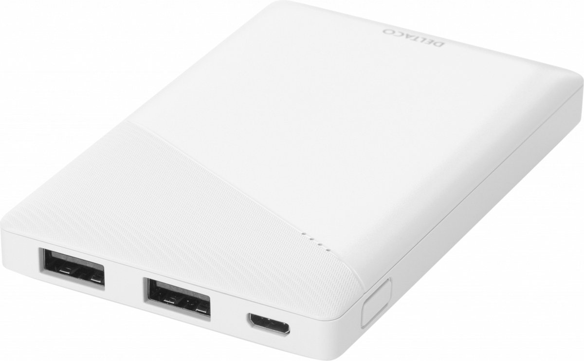Deltaco - Powerbank - 5000 mAh - 2x USB-A - 2 poorten - Wit