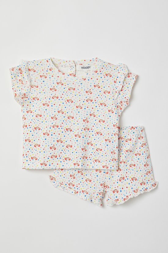 Woody - Meisjes Pyjama - wit met bolletjes axolotl print - 221-3-PSA-S/940 - 3m