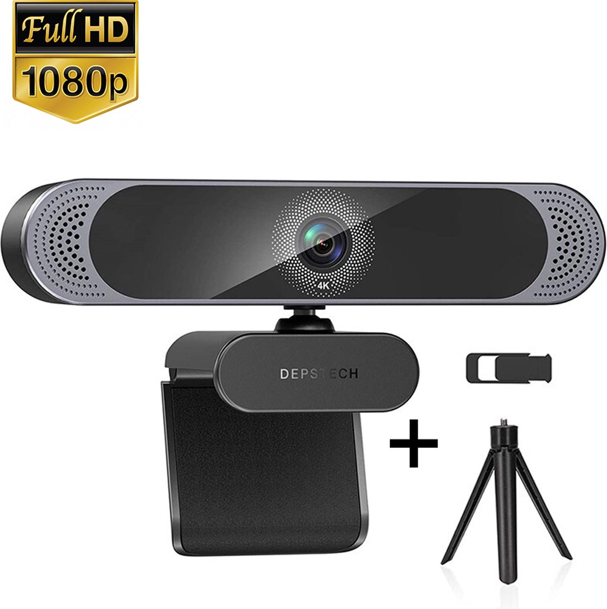 Depstech High End webcam - 4K camera - Business edition - Ultra HD - Inclusief statief en webcam cover