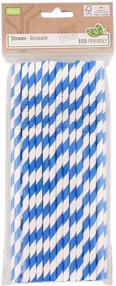 Papieren / Kartonnen Rietjes gekleurd HAYDN - Blauw - Papier - 40 stuks