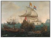 Hollandse schepen overzeilen Spaanse galeien onder de Engelse kust, Hendrik Cornelisz. Vroom - Foto op Akoestisch paneel - 200 x 150 cm