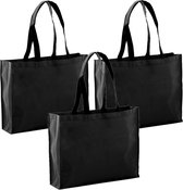 10x stuks draagtassen/goodie-bag/schoudertassen/boodschappentassen in de kleur zwart 40 x 32 x 11 cm
