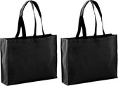 2x stuks draagtassen/goodie-bag/schoudertassen/boodschappentassen in de kleur zwart 40 x 32 x 11 cm