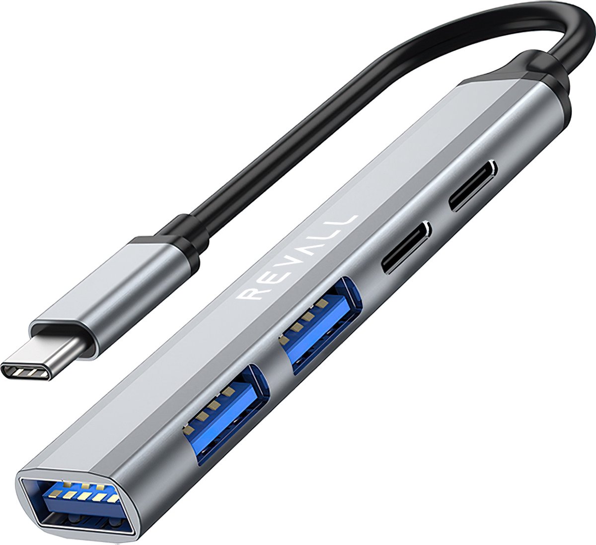 REVALL USB-C Hub - USB 3.0 - 5 Poorten - Compact - Apple MacBook - IPad - Aluminium - Space Grey