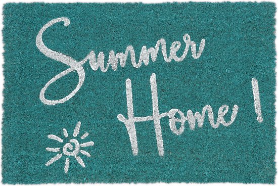 Relaxdays deurmat kokos - 'Summer Home' - voetmat - 40x60 cm - kokosmat - antislip - blauw