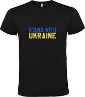 Zwart  T shirt met  print van "Stand with Ukraine " Print Blauw en Geel size XS