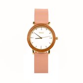 Houten dameshorloge iris | roze leren bandje | 37 mm
