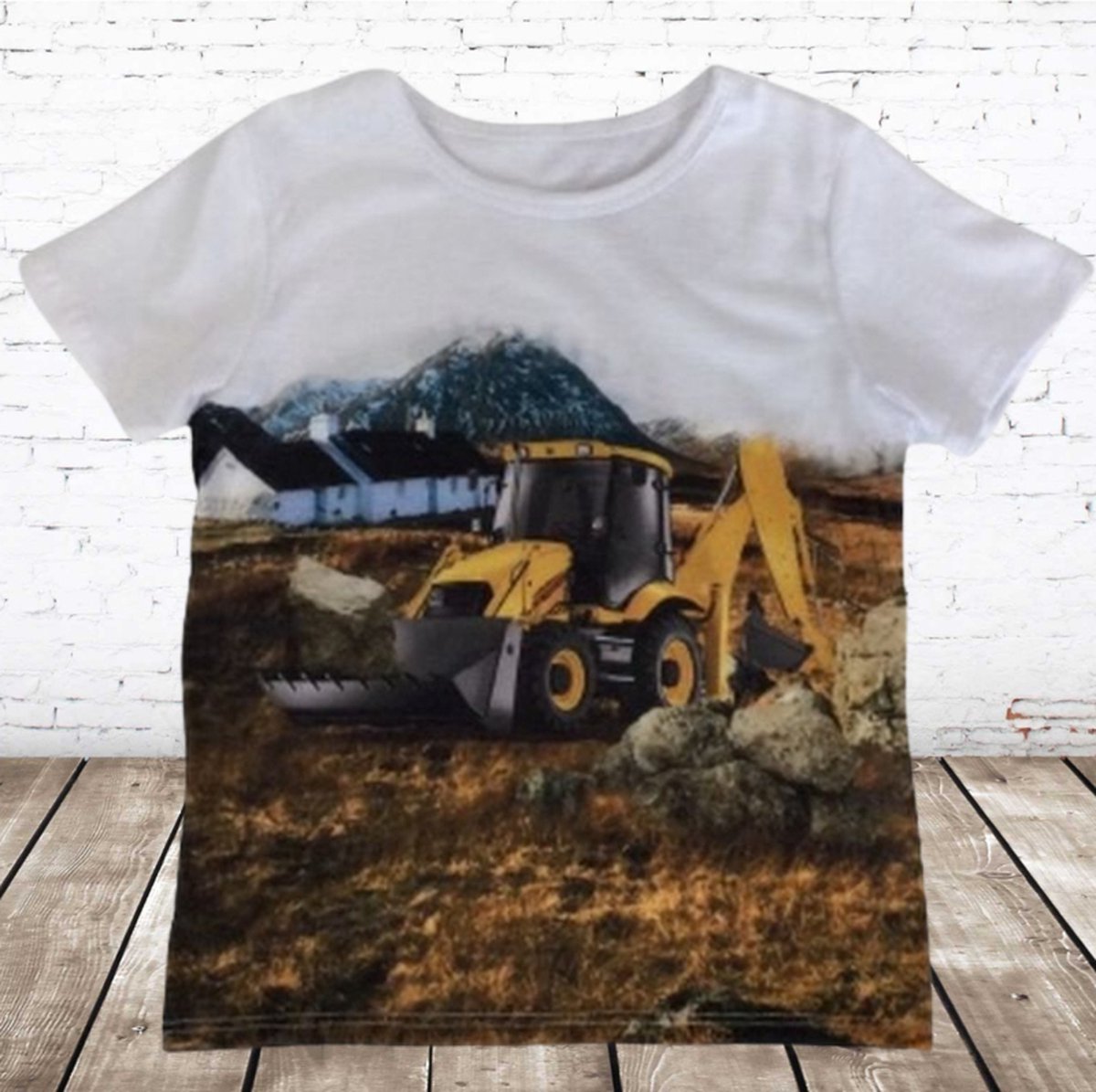 Stoer shirt met gele graafmachine L006 -s&C-146/152-t-shirts jongens