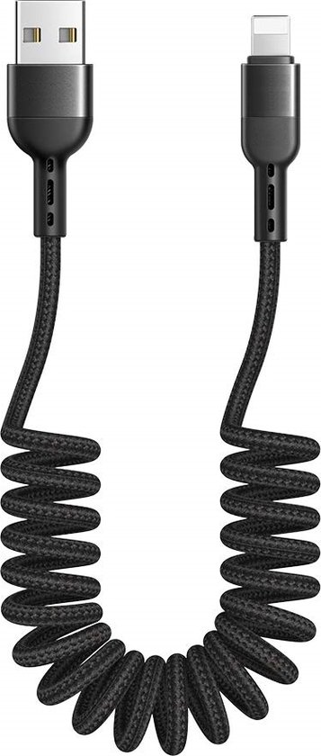 Câble de chargeur iPhone spiralé pour voiture (1,5 mètre), câble