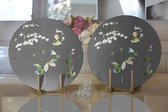 Set de table - Textile velours avec bois - Fleurs sur gris - 2 pièces - 33 cm - Bloc