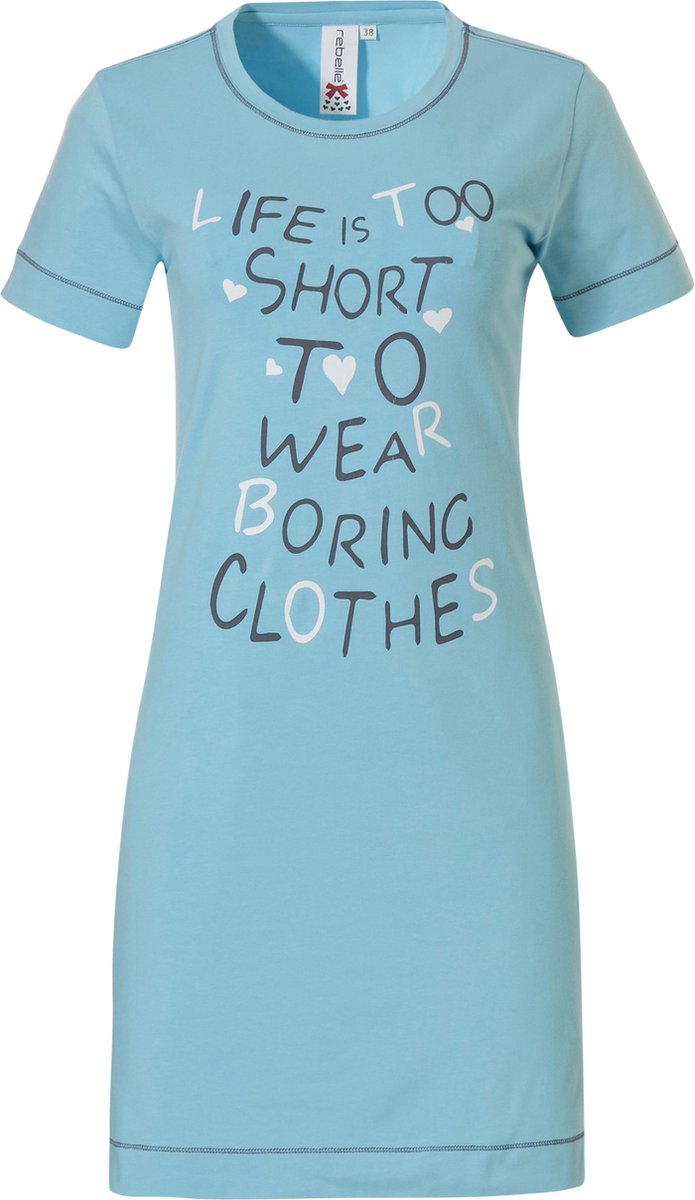 Rebelle dames nachthemd K/M Life's to Short - 46 - Blauw