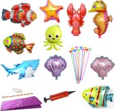 Ballonnen Uitdeelset Zeedieren - 10 folie ballonnen met mini ballonpompje - Uitdeelcadeautjes voor kinderen - Uitdeelzakjes kinderfeestje - Uitdeelcadeautjes voor traktatie- School kinderopva