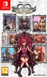 Cover van Kingdom Hearts: Melody of Memory met Kairi in een rode stoel, omringd door karakters.