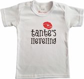 Wit baby shirt met "Tante's lieveling" - maat 68 - babyshower, zwanger, cadeautje, kraamcadeau, grappig, geschenk, baby, tekst, bodieke