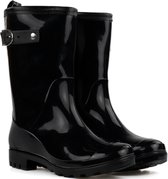 FashionBootZ pvc regenlaarzen zwart met gesp-39