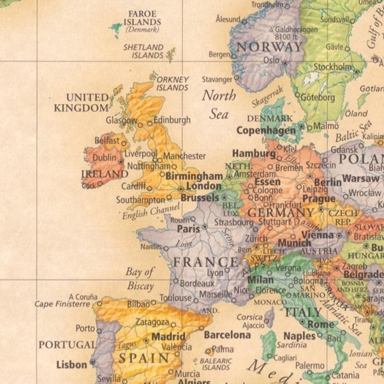 Grote Wereldkaart - Vintage - Landkaart - Schoolkaart  - Schoolplaat - Atlas 150 x 100 CM - Wanddecoratie - Extra Groot - Kwaliteit - Design - Poster - Om aan de muur te hangen - Wereld Kaart - Land Kaart - Continenten - XXL (O)