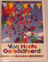 Van harte gefeliciteerd met je verjaardag! Een feestelijke wenskaart met kleurrijke ballonnen die de lucht in vliegen! Een ontzettend leuke kaart voor meerdere gelegenheden. Een dubbele wenskaart inclusief envelop en in folie verpakt.