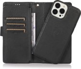 iPhone 13 Pro Magnetisch 2-in-1 Hoesje - Luxe Wallet Case met Magneet Sluiting - Vakjes voor pasjes en geld - Mobiq Luxe Lederen Magnetische 2-in-1 Book Case iPhone 13 Pro zwart