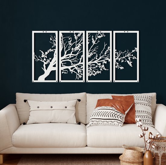 Wanddecoratie | Boom Van Leven / Tree of Life| Metal - Wall Art | Muurdecoratie | Woonkamer |Wit| 120x60cm