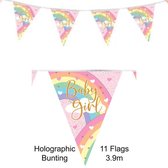 Vlaggenlijn geboorte meisje - Vlaggetjes - Gender reveal - Babyshower - Versiering - Decoratie - Regenboog - Folie - Pastelkleuren - multicolor