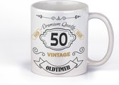 Mok 50 jaar Vintage | bedrukte mok voor Abraham | Sarah| cadeaumok | goud en zwarte kleuren | beker 330 ml