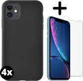 Fooniq Silicone Hoesje Zwart 4x + Screenprotector 4x - Geschikt Voor Apple iPhone 11