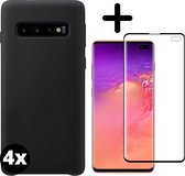 Fooniq Silicone Hoesje Zwart 4x + Screenprotector 4x - Geschikt Voor Samsung Galaxy S10 Plus