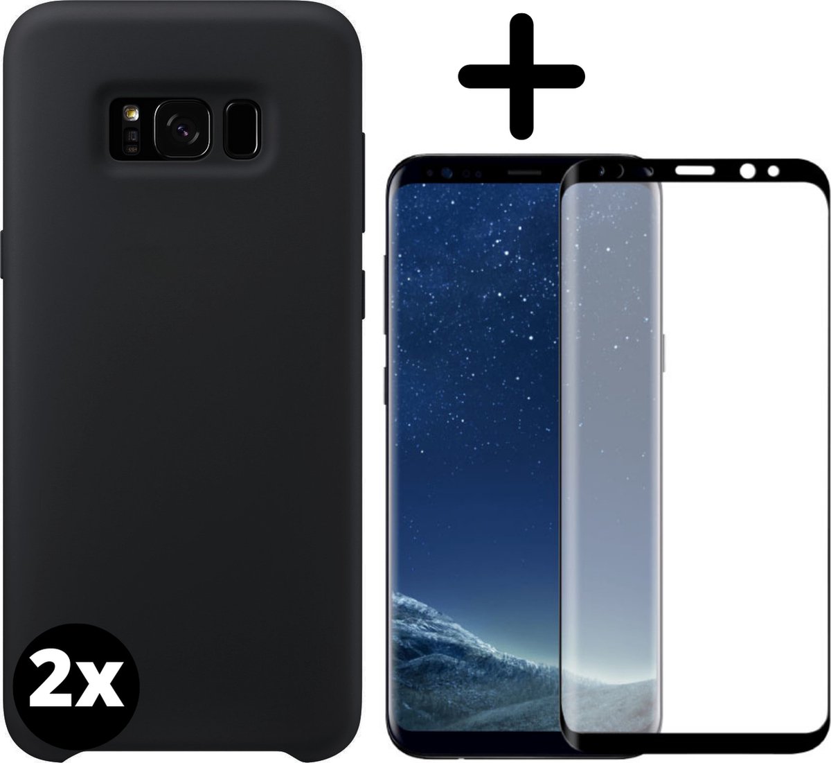 Fooniq Silicone Hoesje Zwart 2x + Screenprotector 2x - Geschikt Voor Samsung Galaxy S8