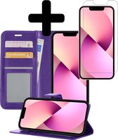 Hoesje Geschikt voor iPhone 13 Mini Hoesje Book Case Hoes Wallet Cover Met Screenprotector - Hoes Geschikt voor iPhone 13 Mini Hoesje Bookcase Hoes - Paars