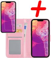 iPhone 13 Hoesje Bookcase Met Screenprotector - iPhone 13 Case Hoes Cover - iPhone 13 Screenprotector - Licht Roze