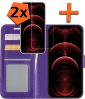 iPhone 13 Mini Hoesje Bookcase Met 2x Screenprotector - iPhone 13 Mini Screenprotector 2x - iPhone 13 Mini Book Case Met 2x Screenprotector Paars