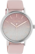 OOZOO Timepieces - Zilveren horloge met roze leren band - C10936 - Ø42