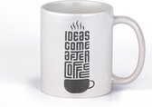 Mok met opdruk " Ideas come after coffee "| koffiemok voor iemand die koffie nodig heeft | cadeau voor hem | kado voor haar | vrouw | goeie ideeën komen na de koffie | eerst koffie