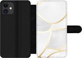 Bookcase Geschikt voor iPhone 11 telefoonhoesje - Abstract patroon met gouden lijnen - Met vakjes - Wallet case met magneetsluiting