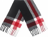 sjaal Geruit dames 190 x 48 cm polyester zwart/wit/rood