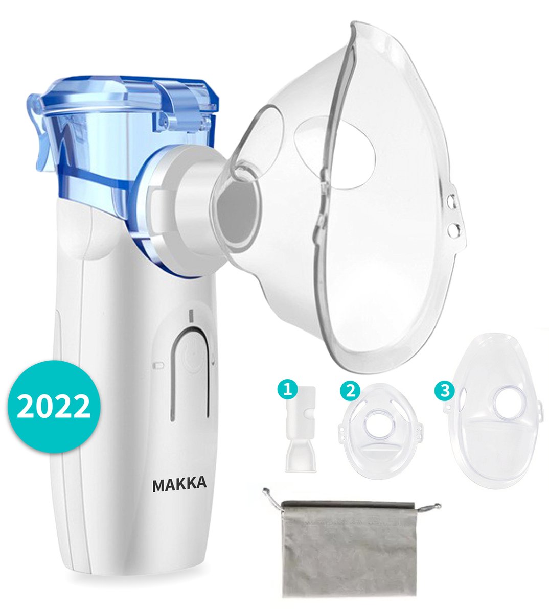 Makka Aerosoltoestel - Vernevelaar inhalator - Voor kinderen & volwassenen - Geruisloos - Helpt tegen luchtwegenaandoeningen - Inclusief 3 mondstukken