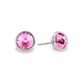 New Bling 9NB-0829 Zilveren Oorknopjes - Dames - Kristal - Roze - 7 mm Doorsnee - Rhodium - Zilver